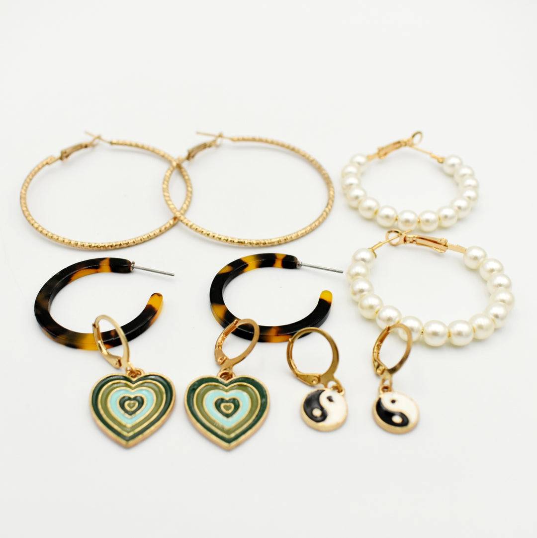 Gold Pearly Hoop 6-Pack Earrings