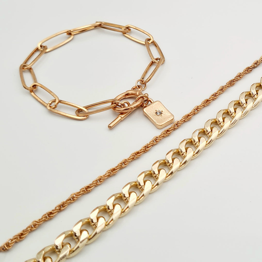 Gold Curb and Twisted 3-Pack Bracelets
