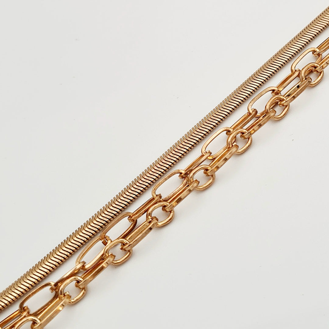 Gold Paperclip and Snake Layered Bracelet