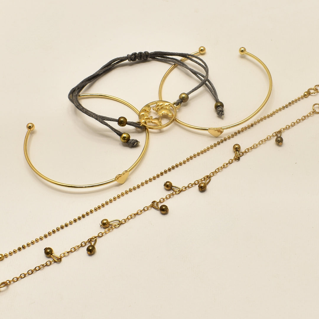 Gold Heart Balls 5-Pack Bracelets