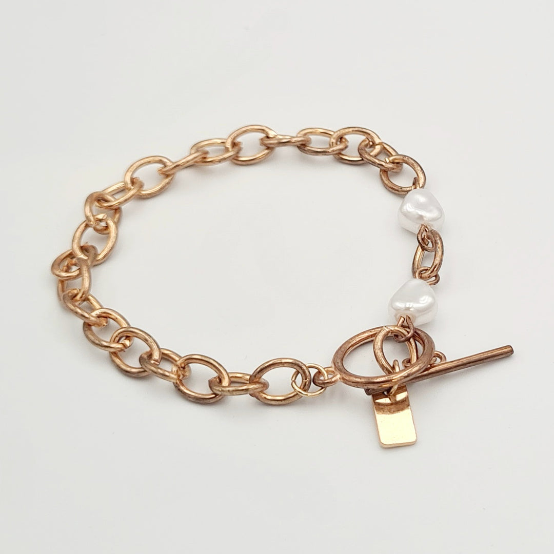 Gold Pearl Link Bracelet