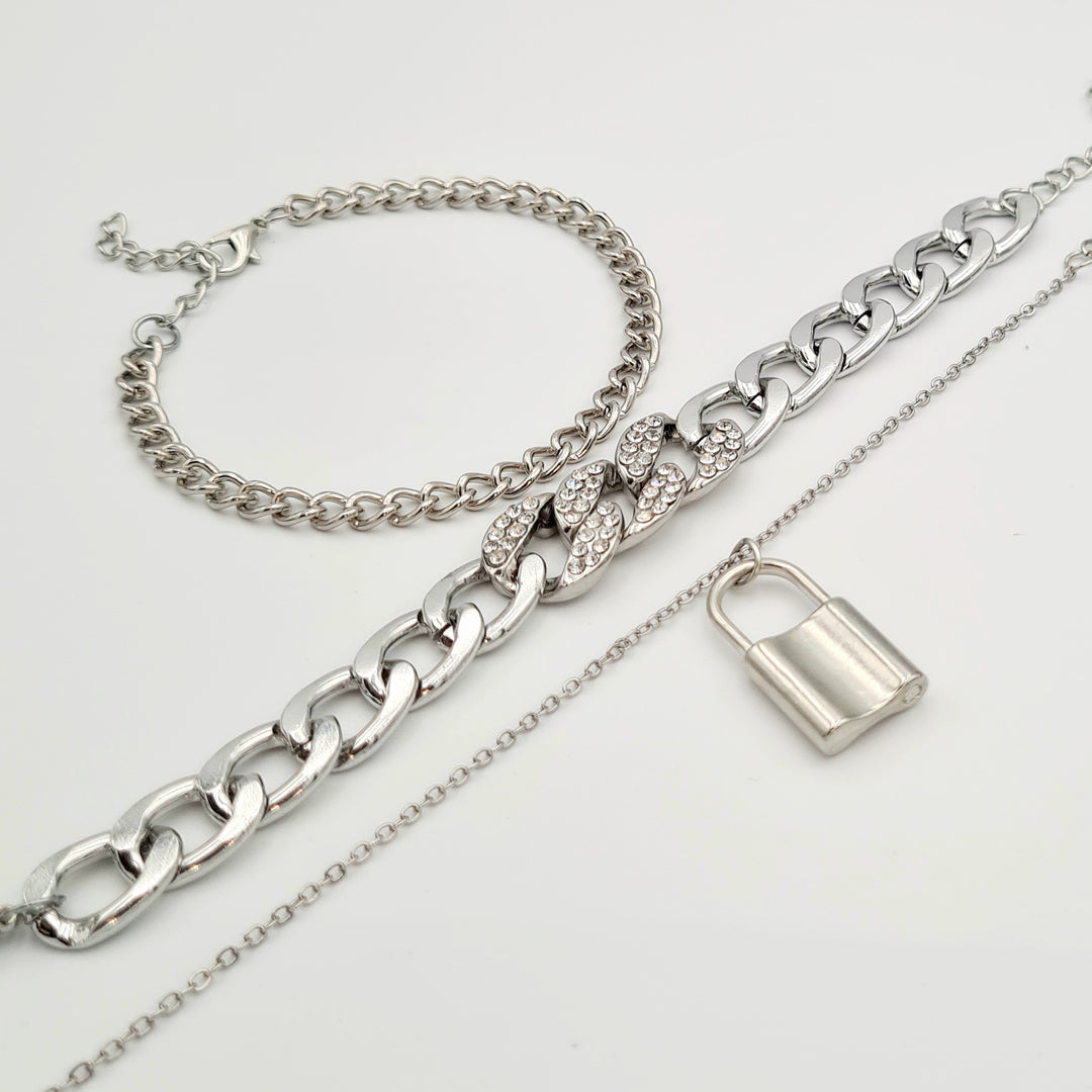 Silver Diamante Lock 3-Pack bracelet