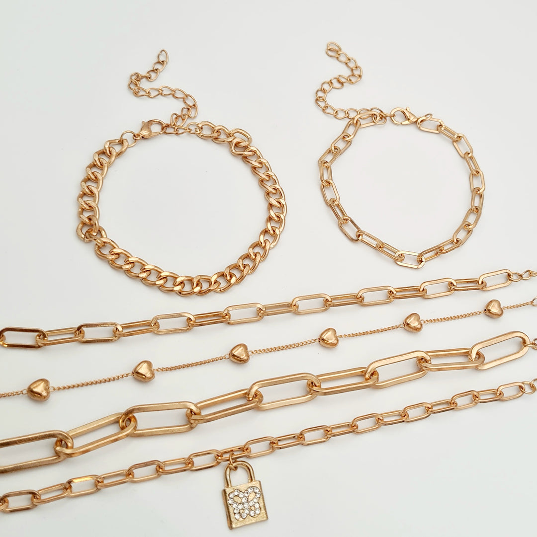 Gold Heart Lock 6-Pack Bracelet