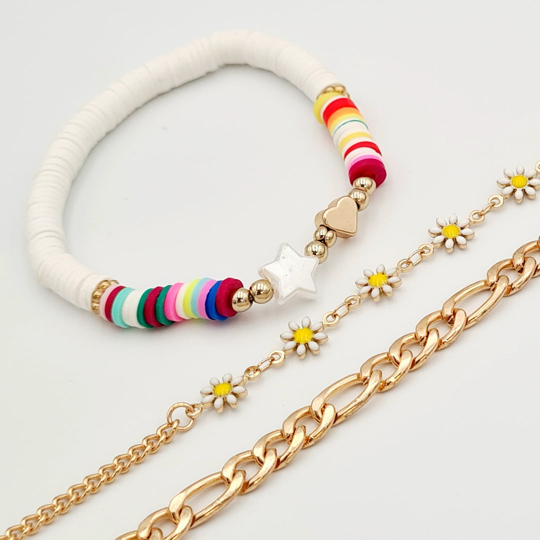 Gold Sunflower Figaro 3-Pack Bracelets