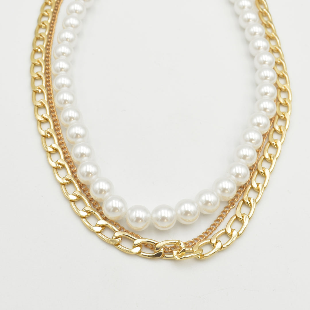 Gold Figaro Pearl Layered Necklace