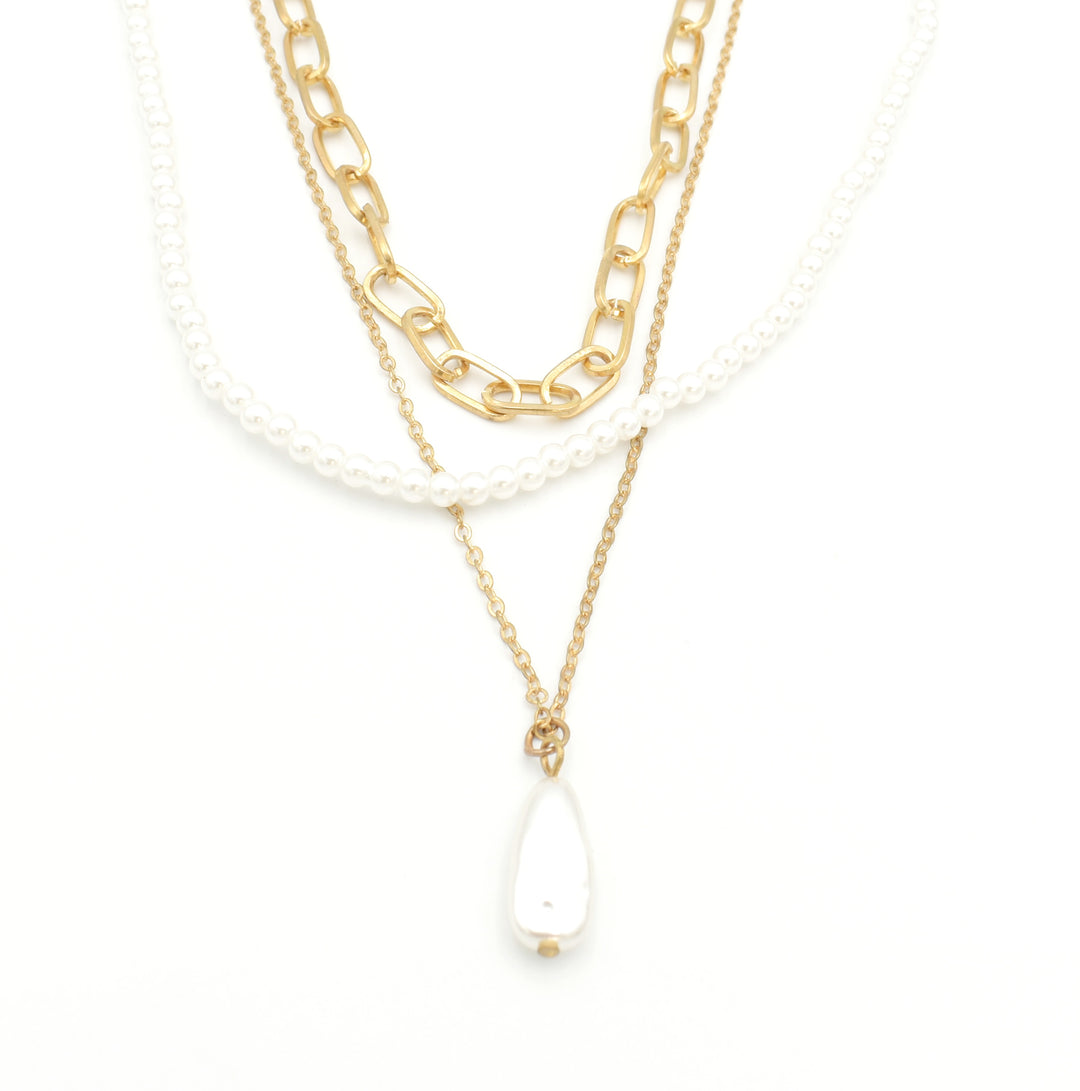 Gold Pearl Cascade Paperclip Necklace