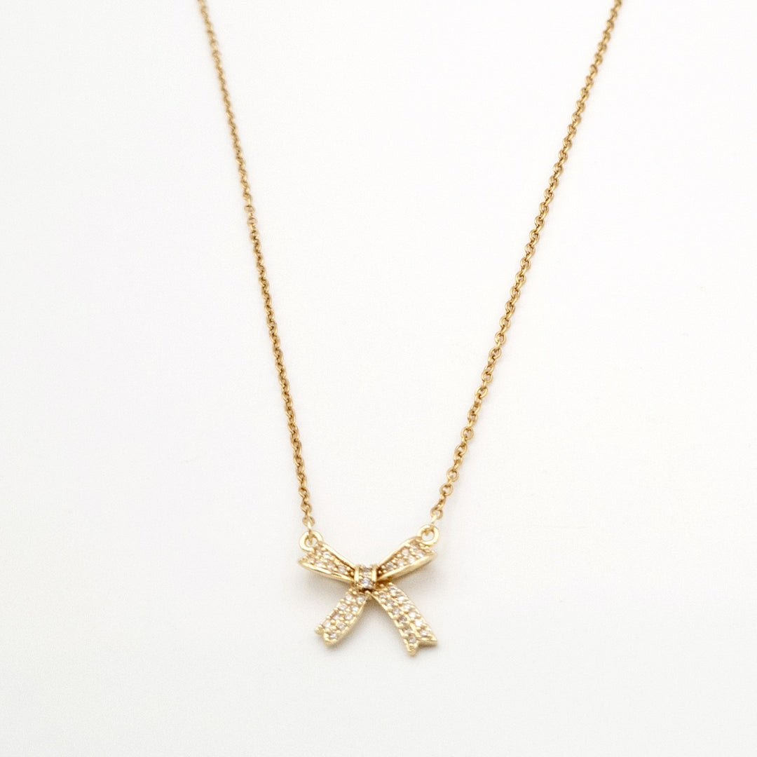 Gold Bow Diamante Dainty Necklace