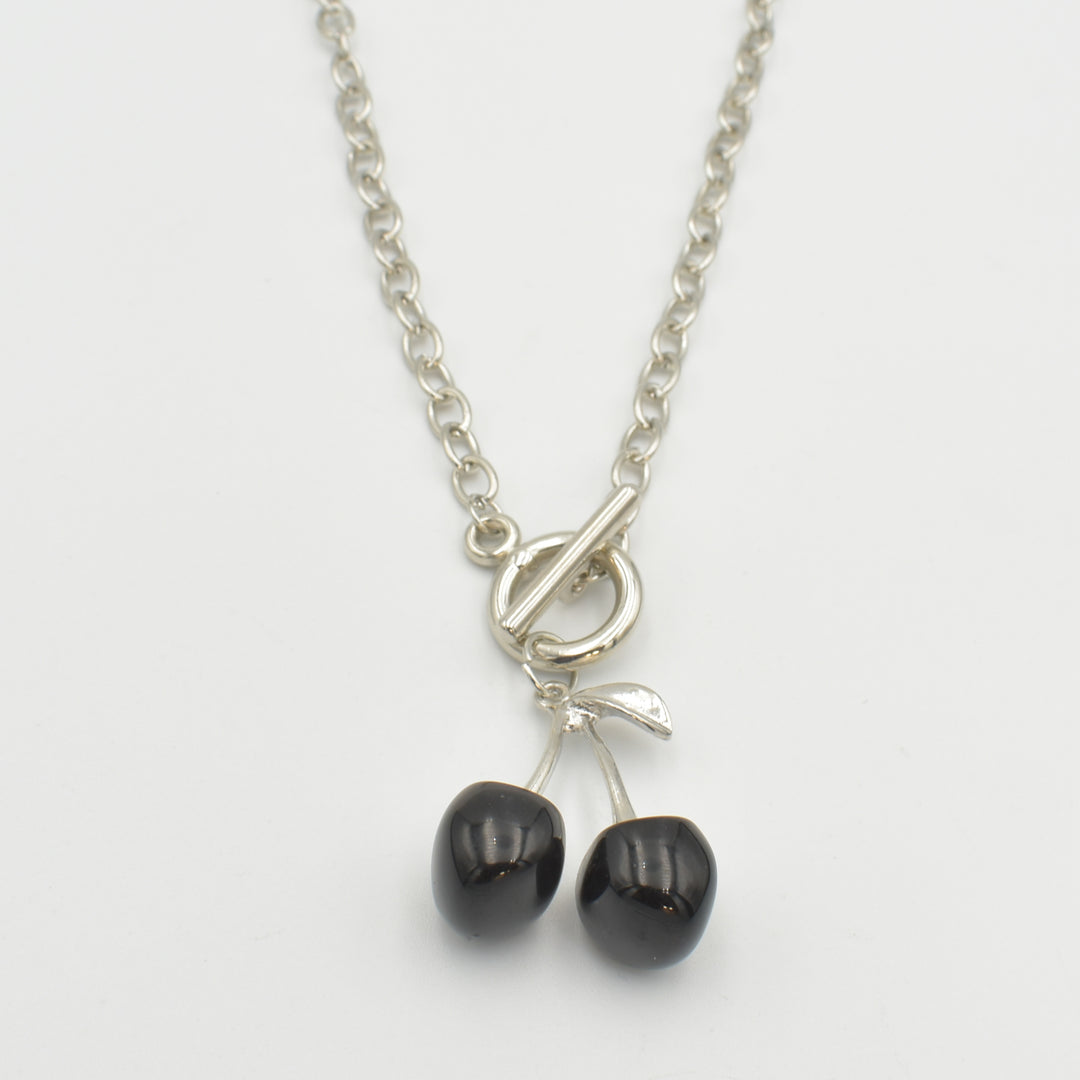 Silver Cherry T-Cross Pendant Necklace