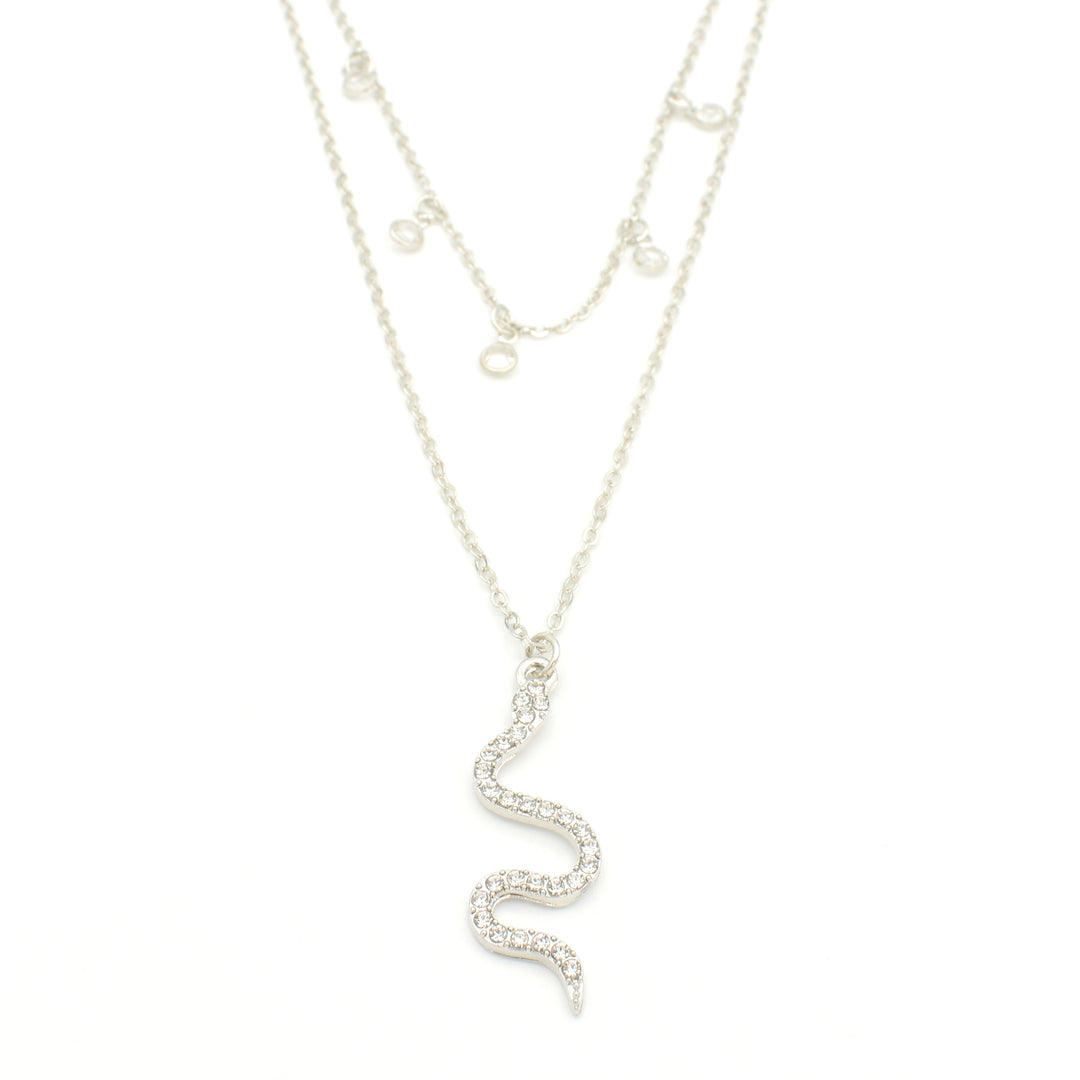 Silver Snake Diamante Pendant Layered Necklace