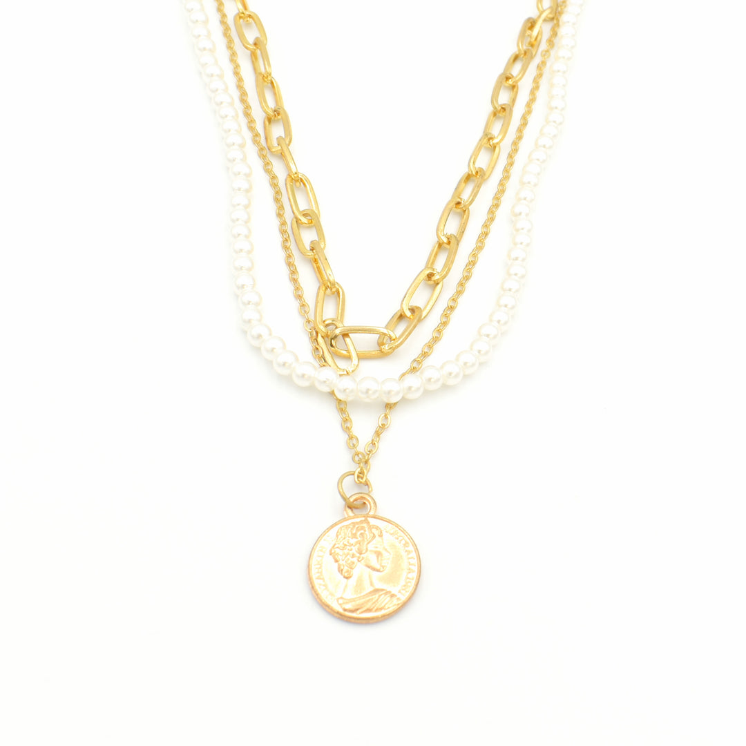 Gold Layered Pearl Necklace