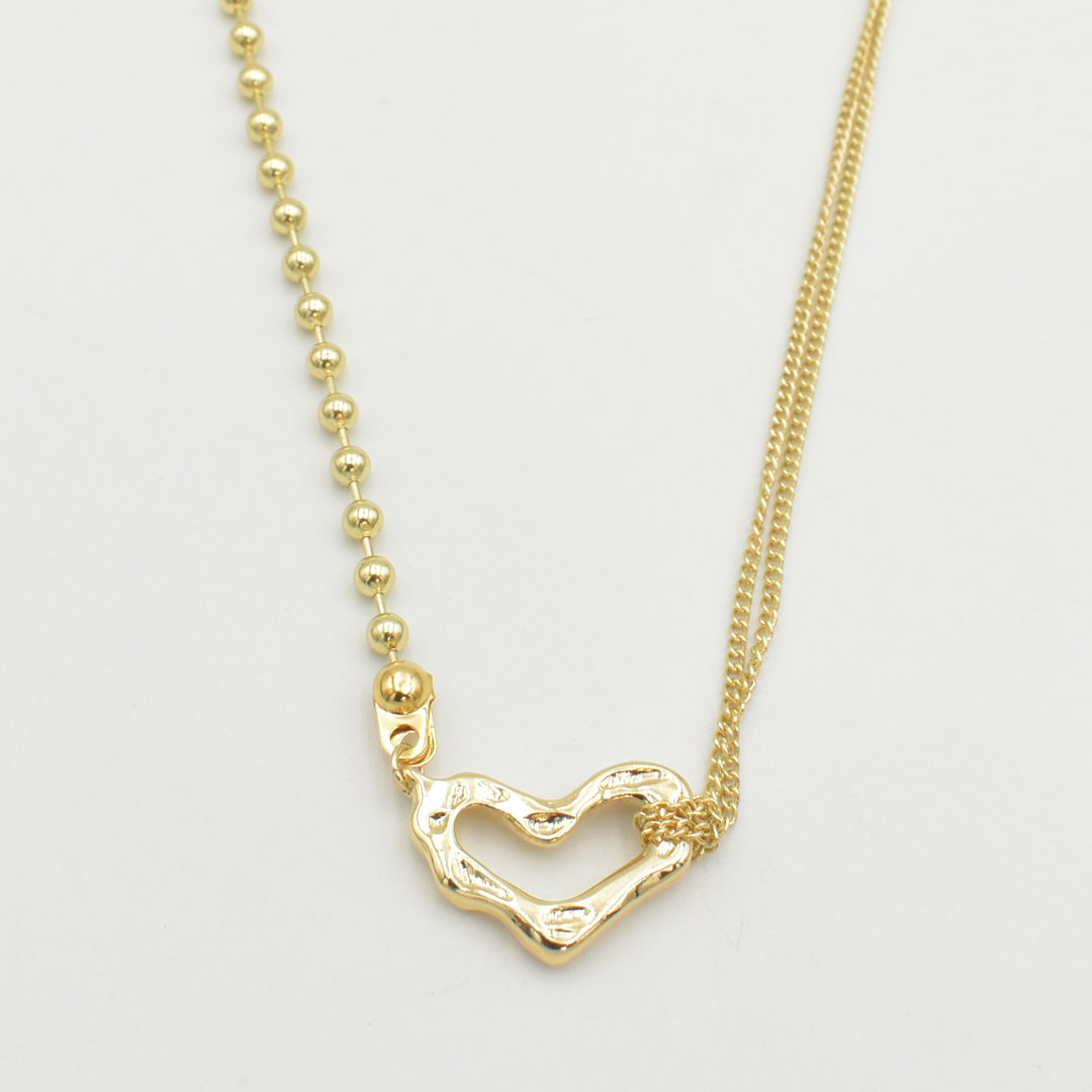 Gold Heart Textured Bead Chain Necklace
