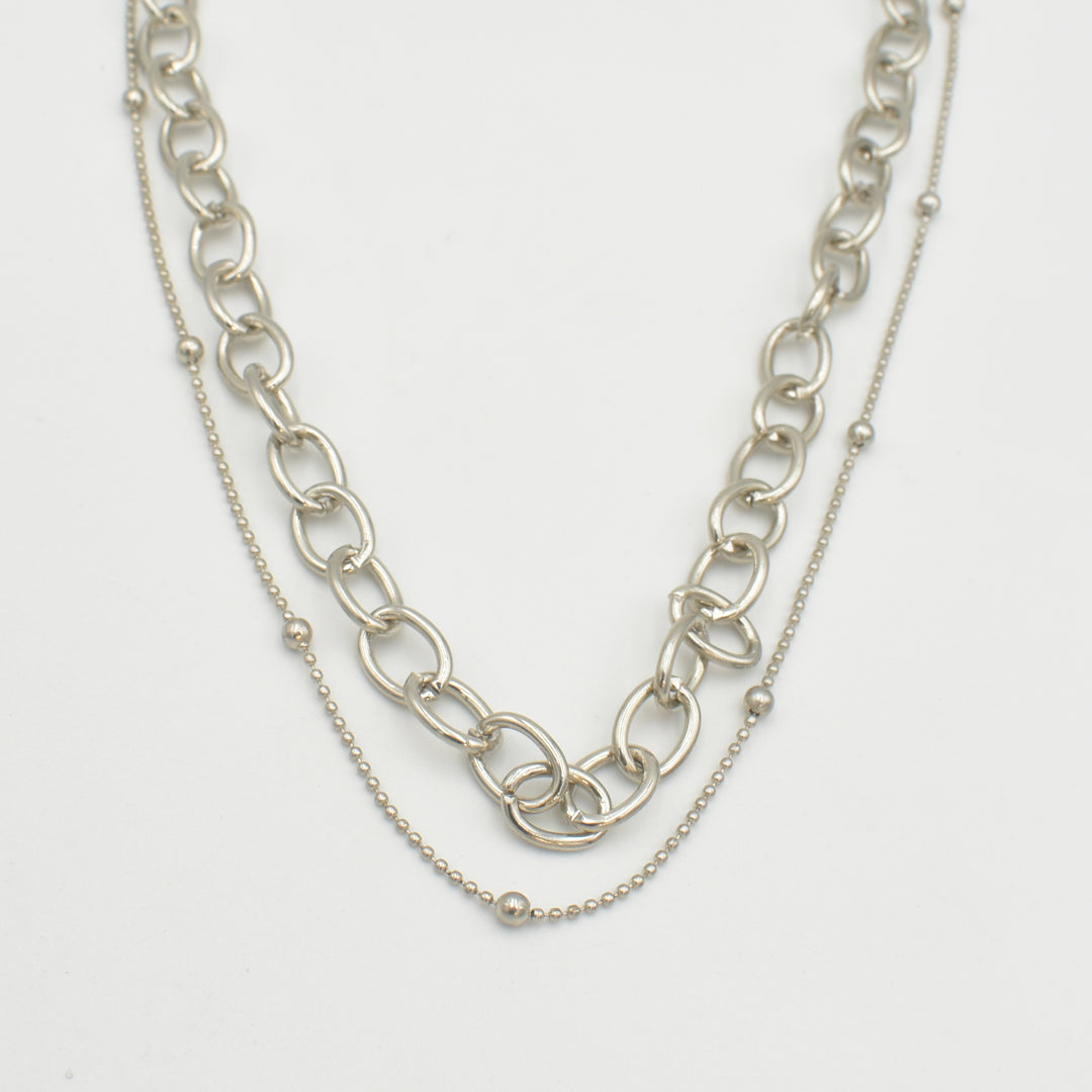 Silver Link Plain Layered Necklace