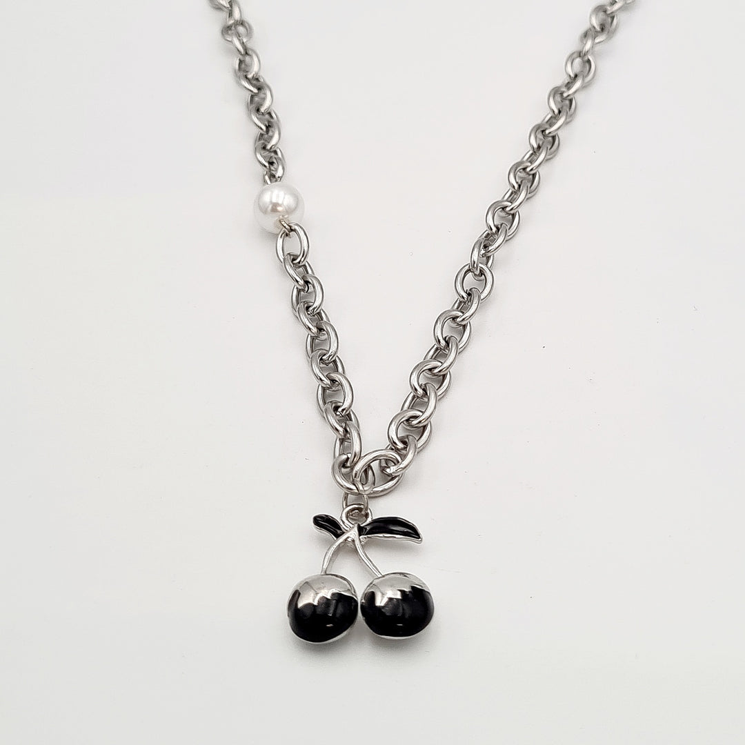 Silver Curb Chain Cherry Necklace