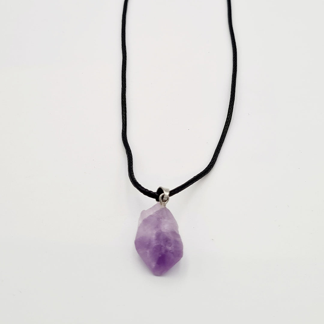 Black Rope Amethyst Stone Necklace