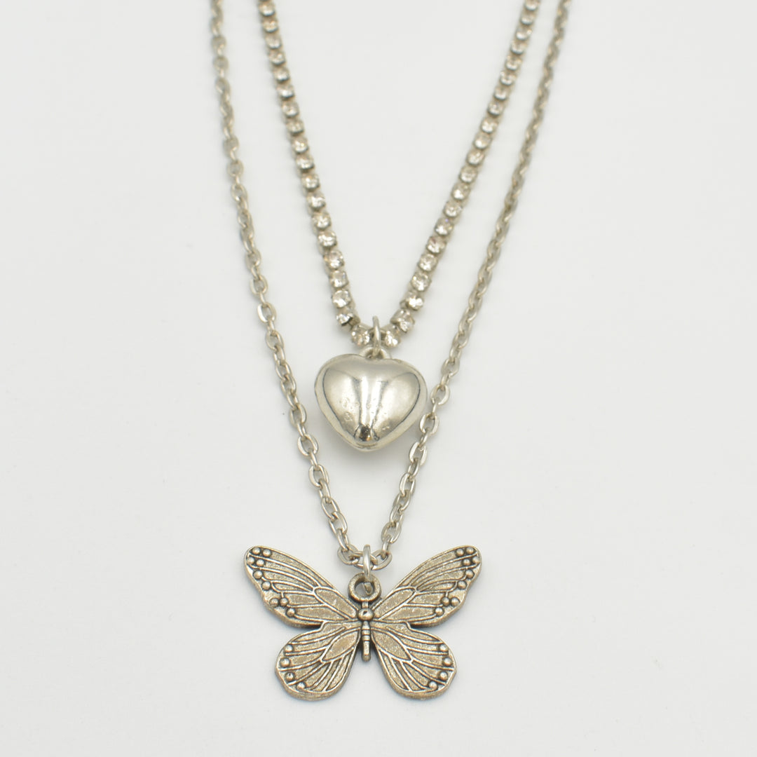 Silver Tennis Butterfly Layered Necklace