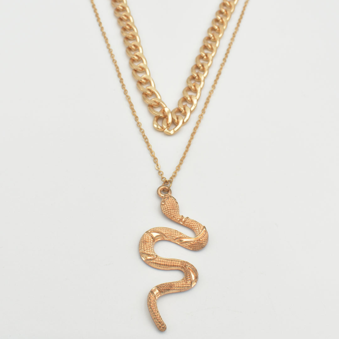Gold Snake Pendant Layered Necklace