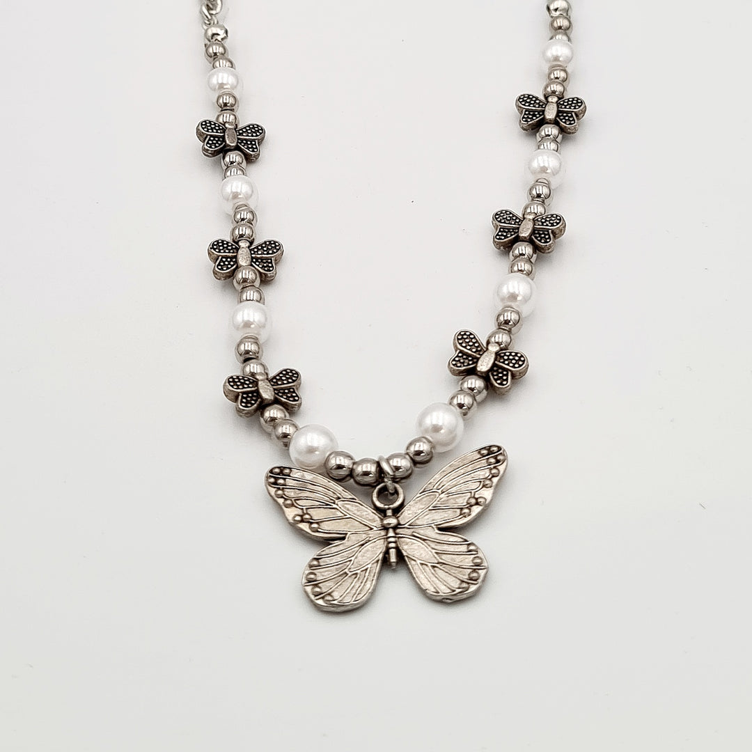 Silver Butterfly Textured Necklace