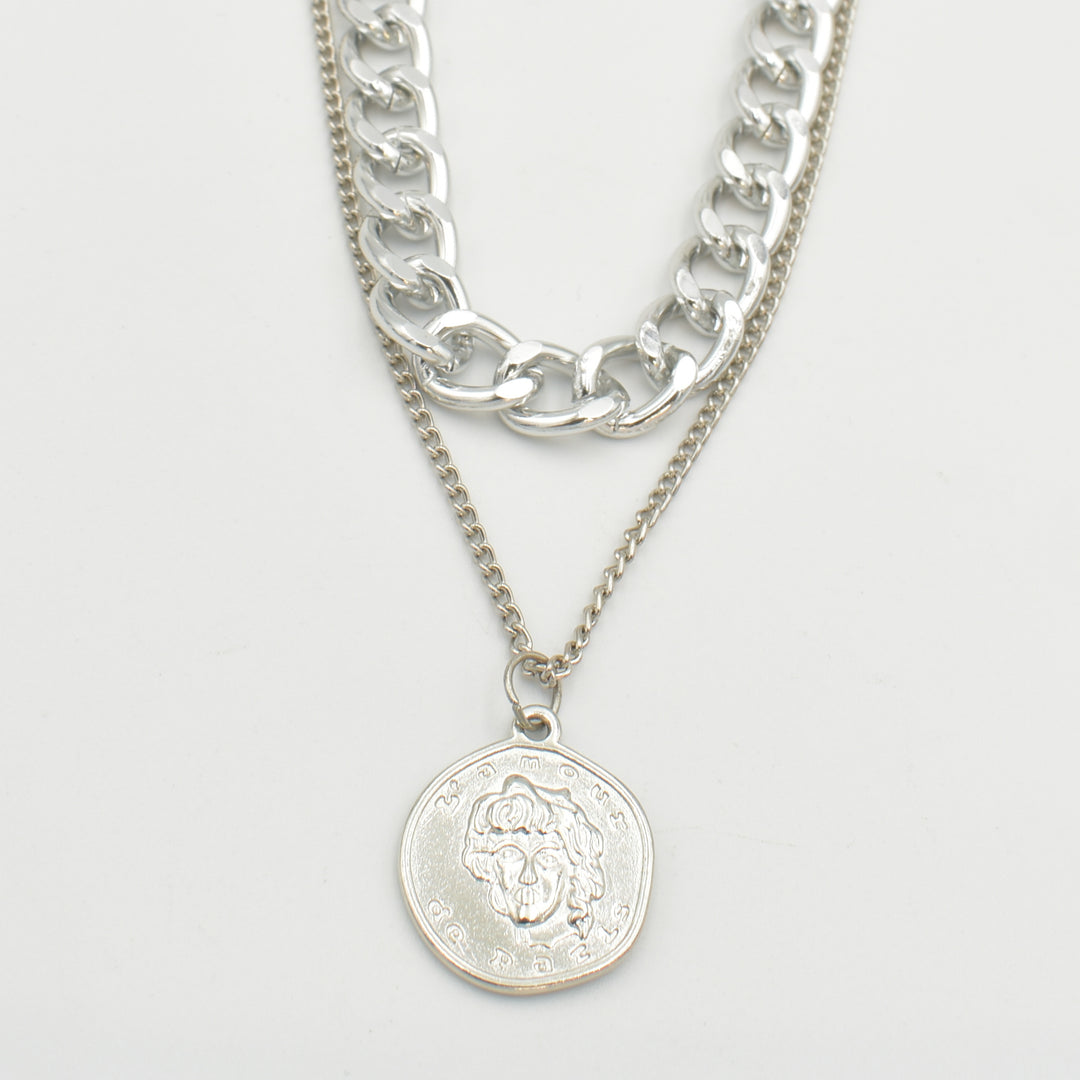 Silver Coin Layered Necklace