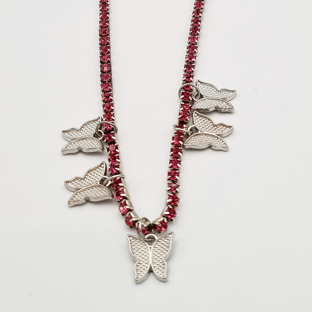 Silver Butterfly with Purple Tennis Necklace