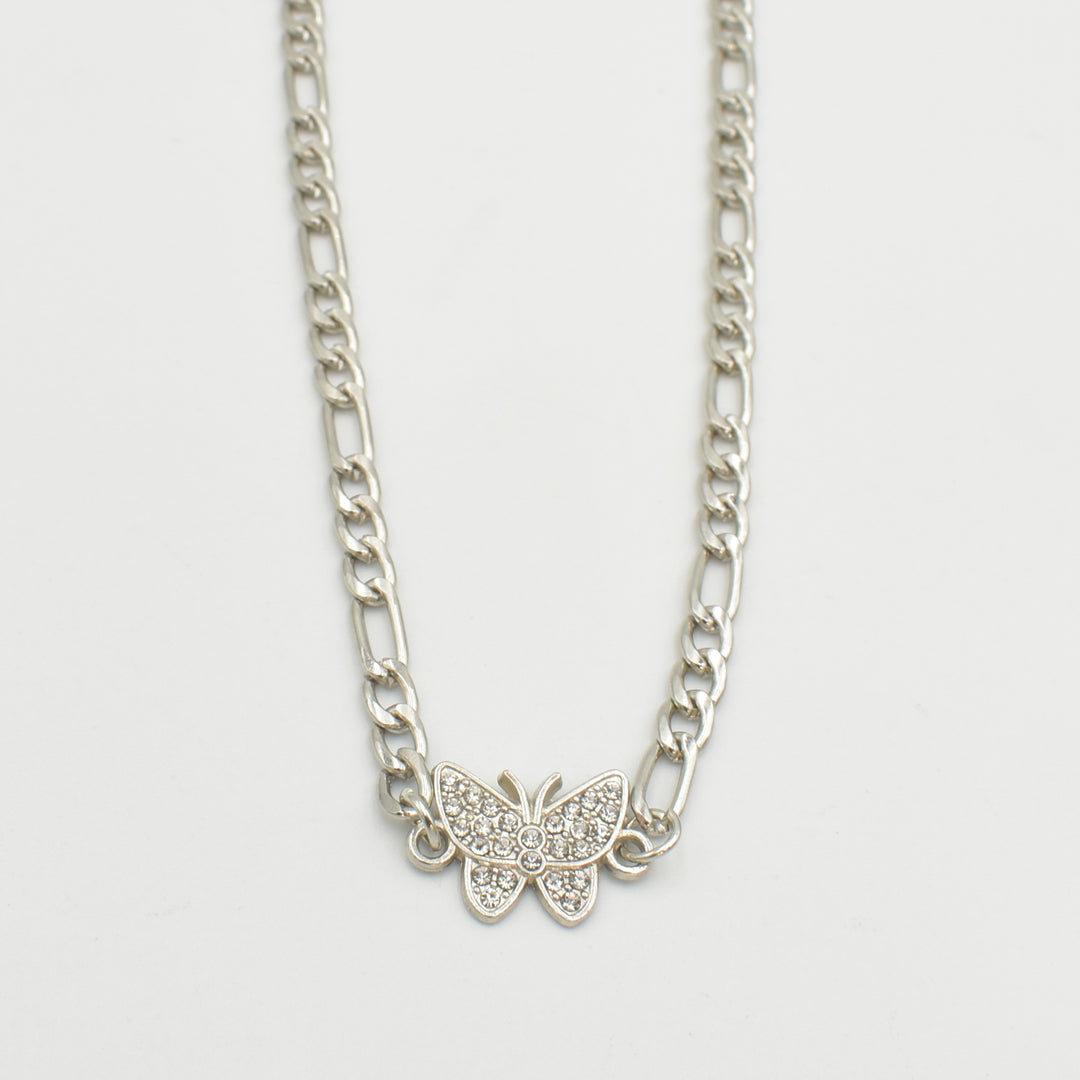Silver Figaro Butterfly Chain Necklace