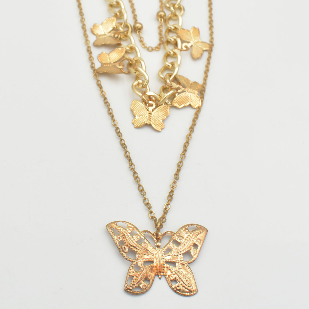 Gold Butterfly Detailed Layered Necklace
