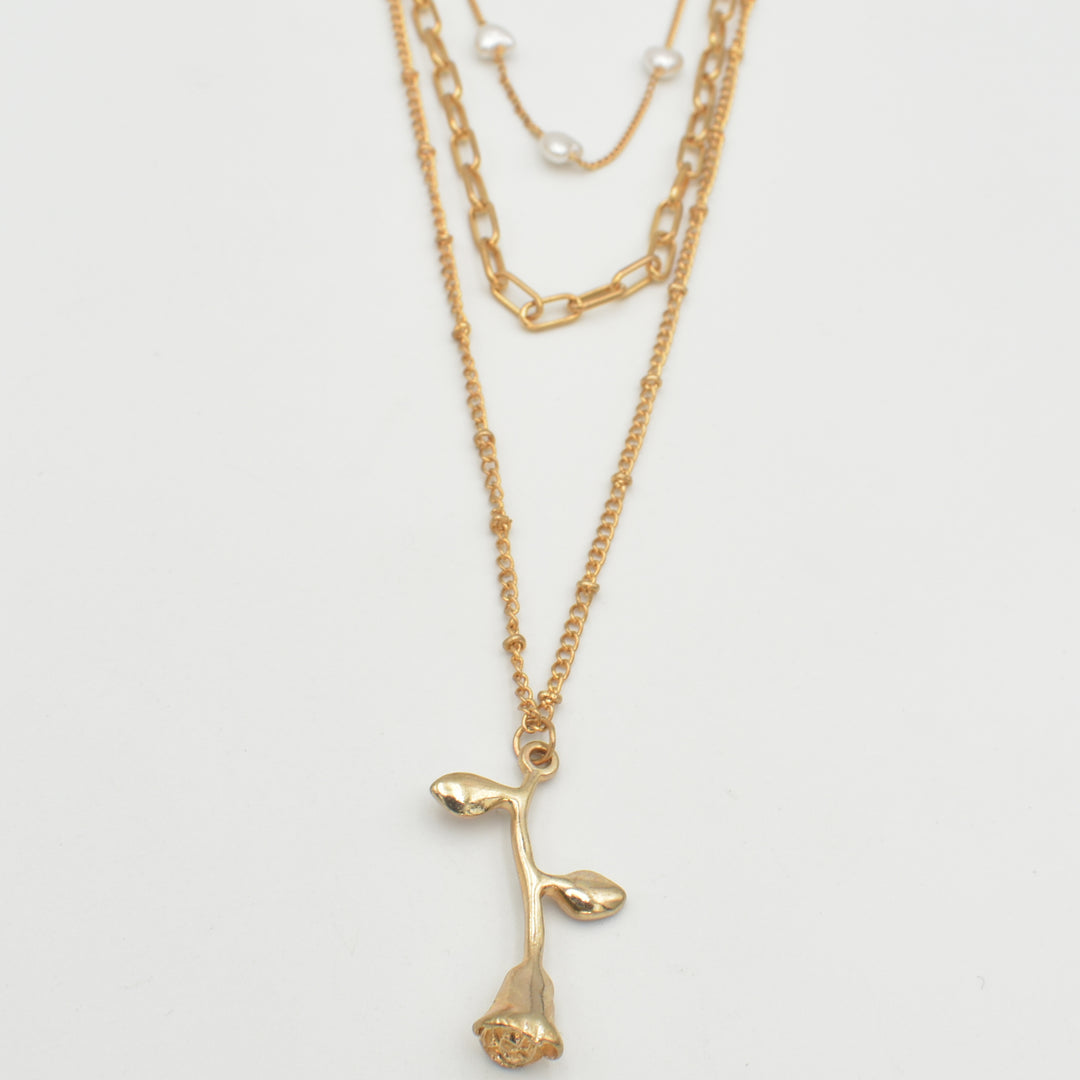 Gold Flower Link Layered Necklace