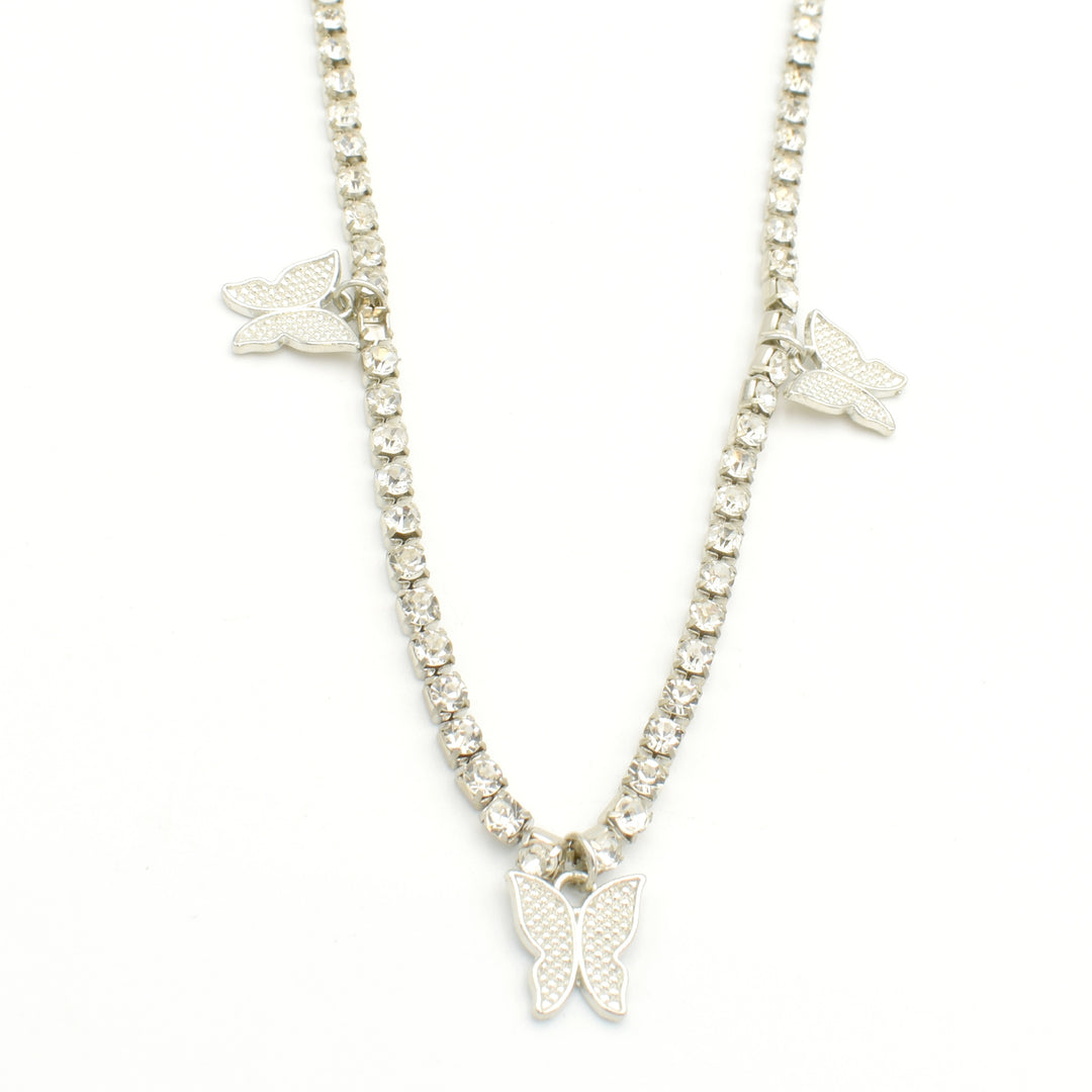 Silver Cubic Zirconia Butterfly Necklace