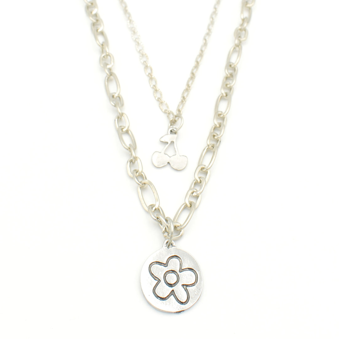 Silver Flower Paperclip Layered Necklace