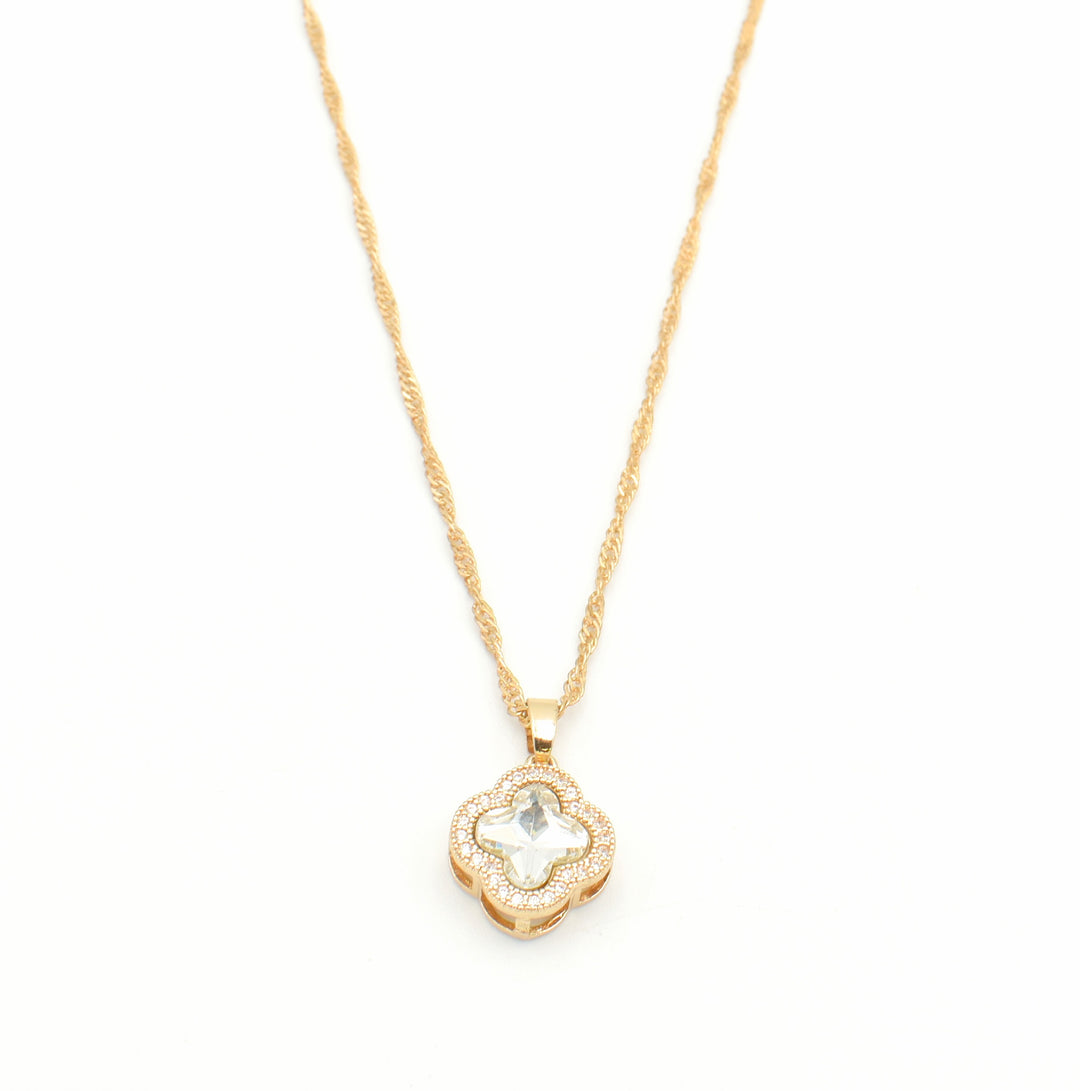 Gold Clear Clover Pendant Necklace