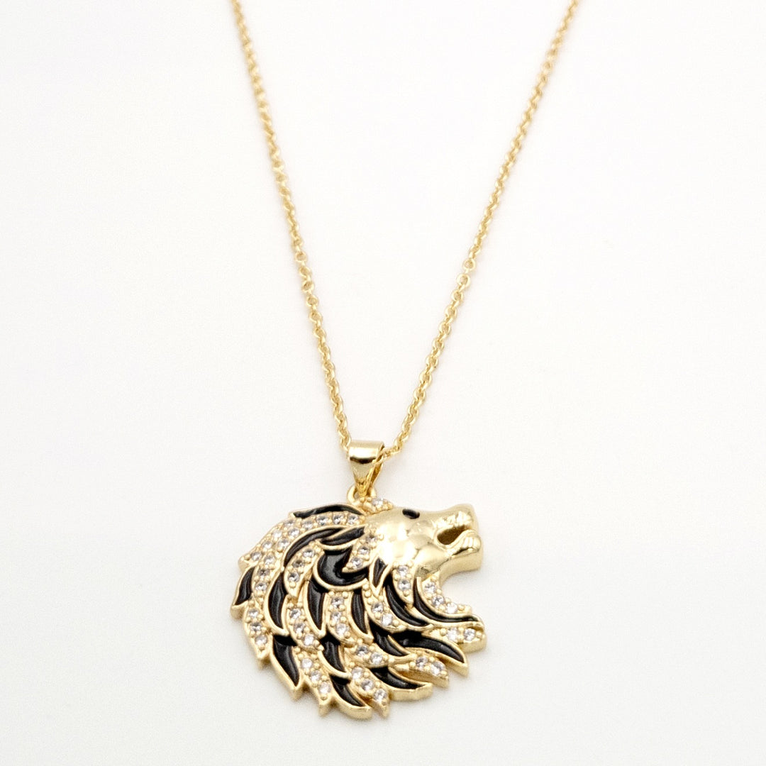 Gold Diamante Tiger Pendant Necklace