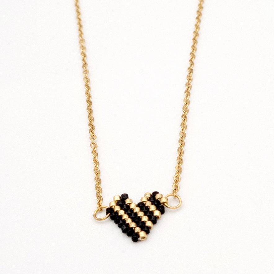 Gold & Black Heart Pendant Necklace