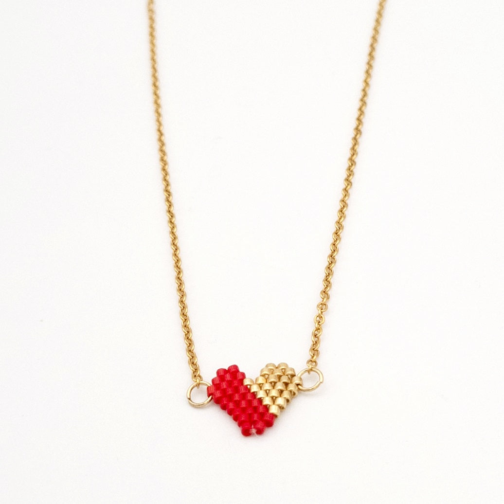 Gold & Red Heart Pendant Necklace