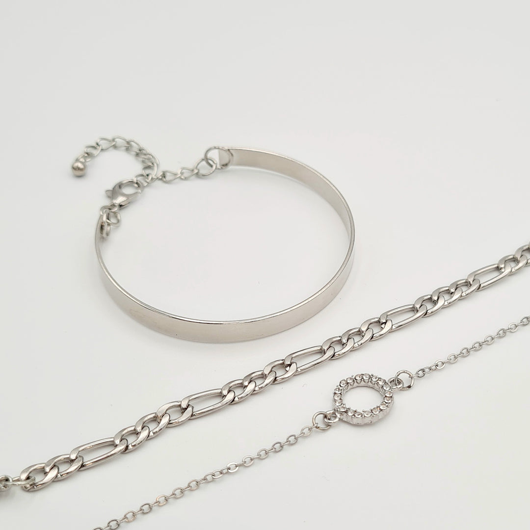 Silver Circle Diamante 3-Pack Bracelet