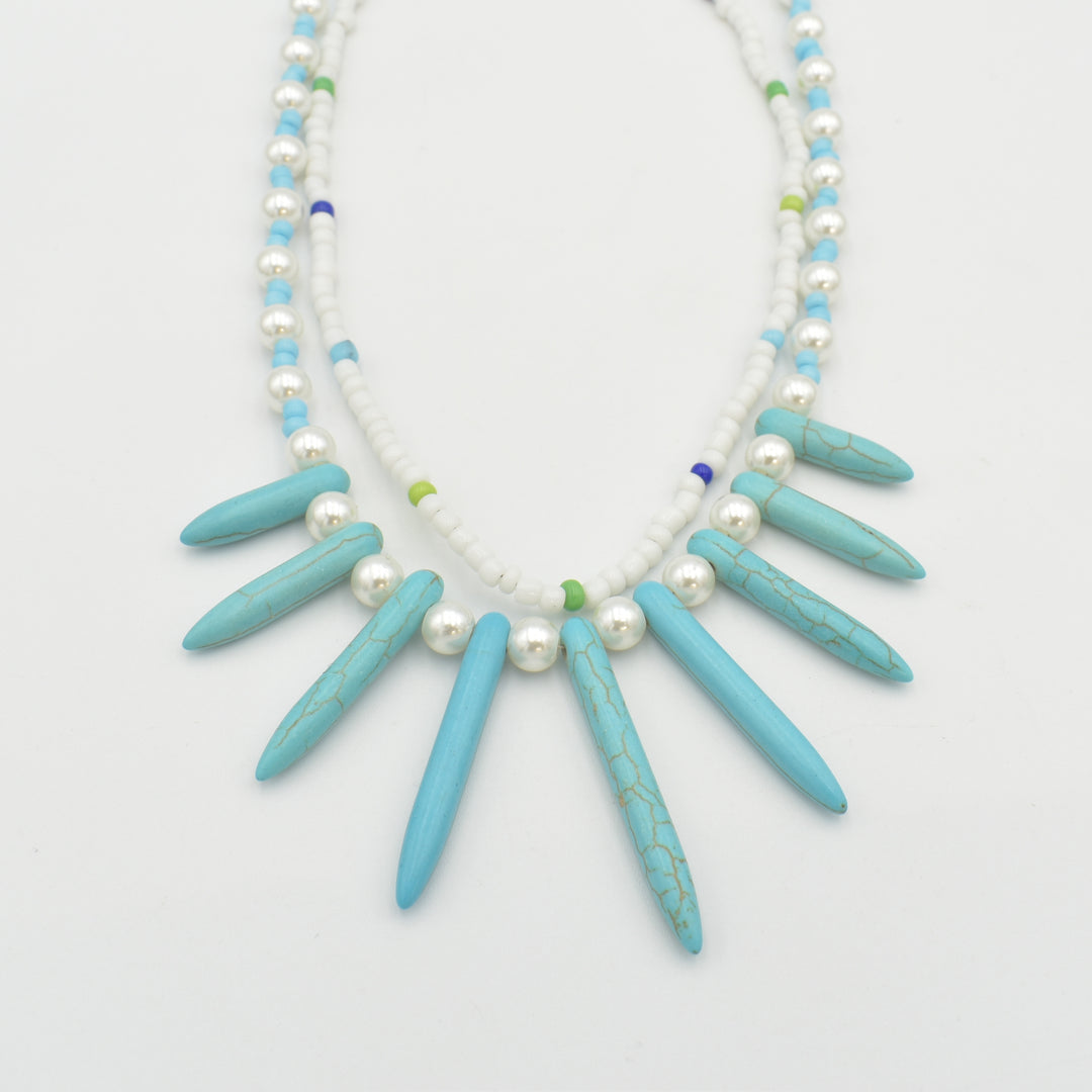 Blue & White Sphere Layered Necklace
