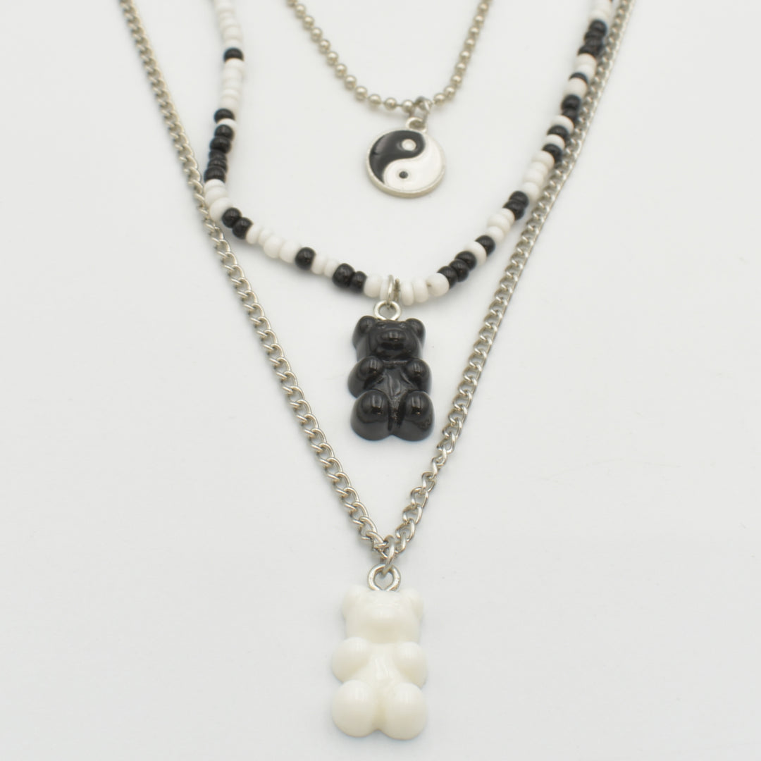 Black & White Bear Layered Necklace