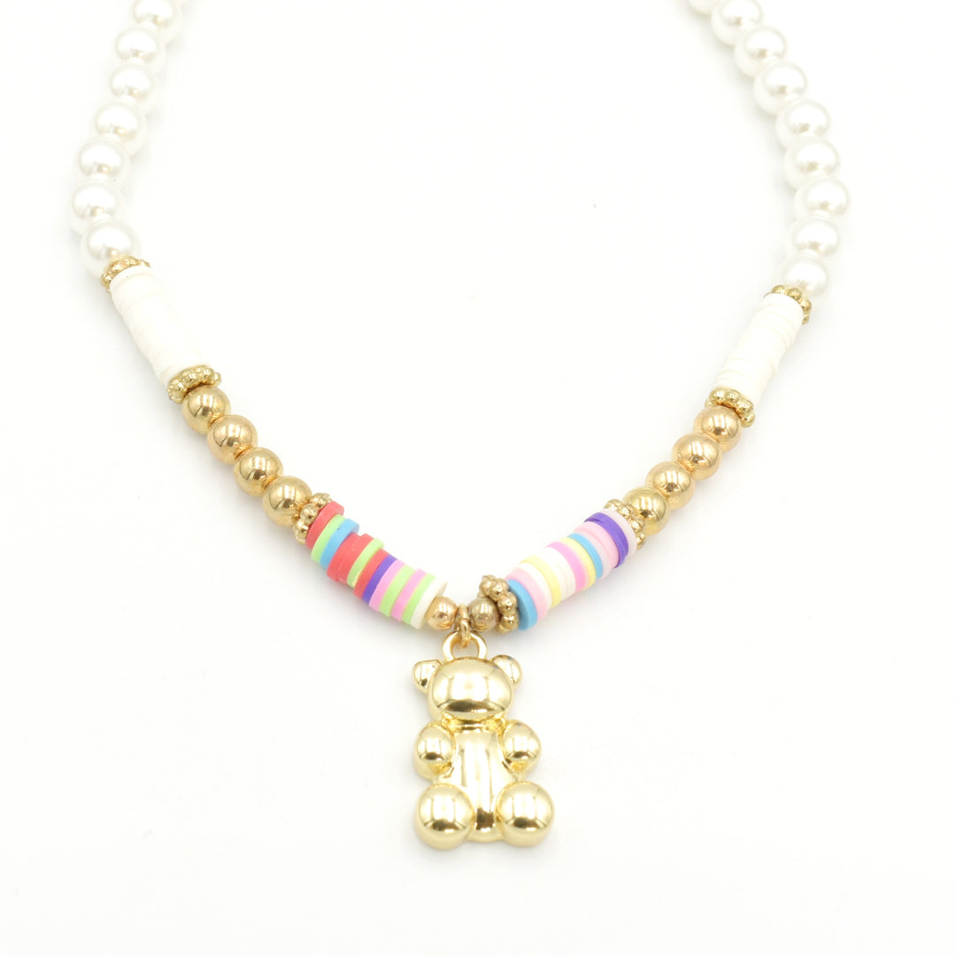 Gold Bear Pearl Necklace