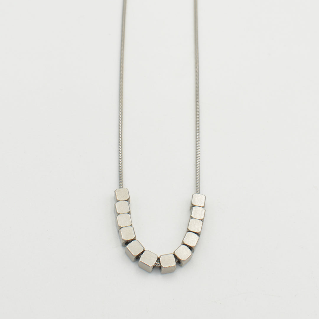 Silver Square Blocked Balls Necklace