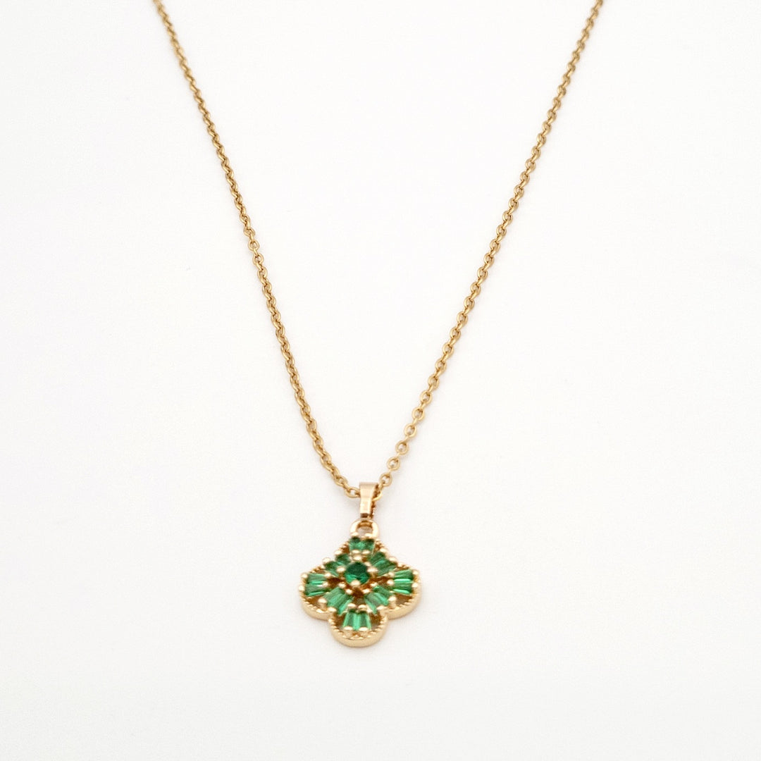 Gold Emerald Cubic Pendant Necklace