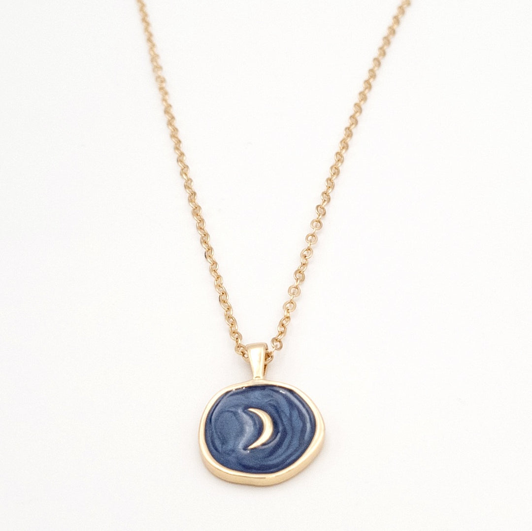 Gold Blue Coated Semi Moon Necklace