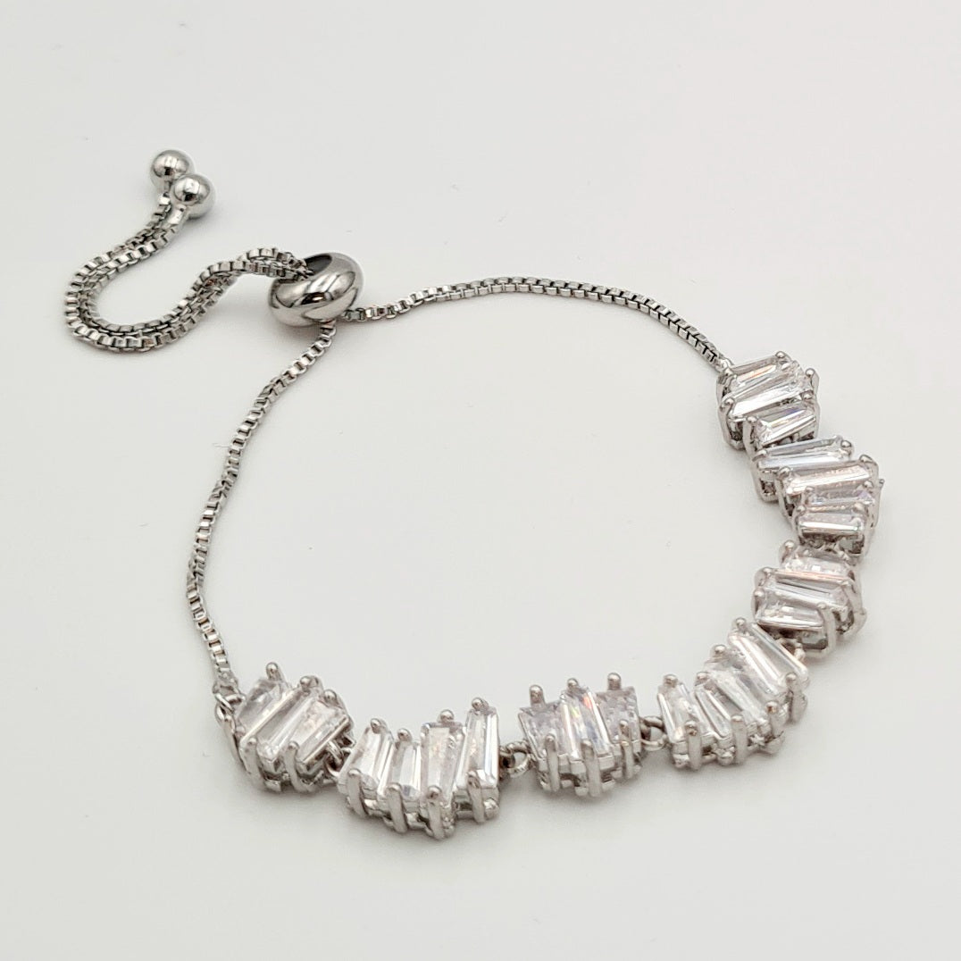 Silver Emerald Cut Cubic Bracelet