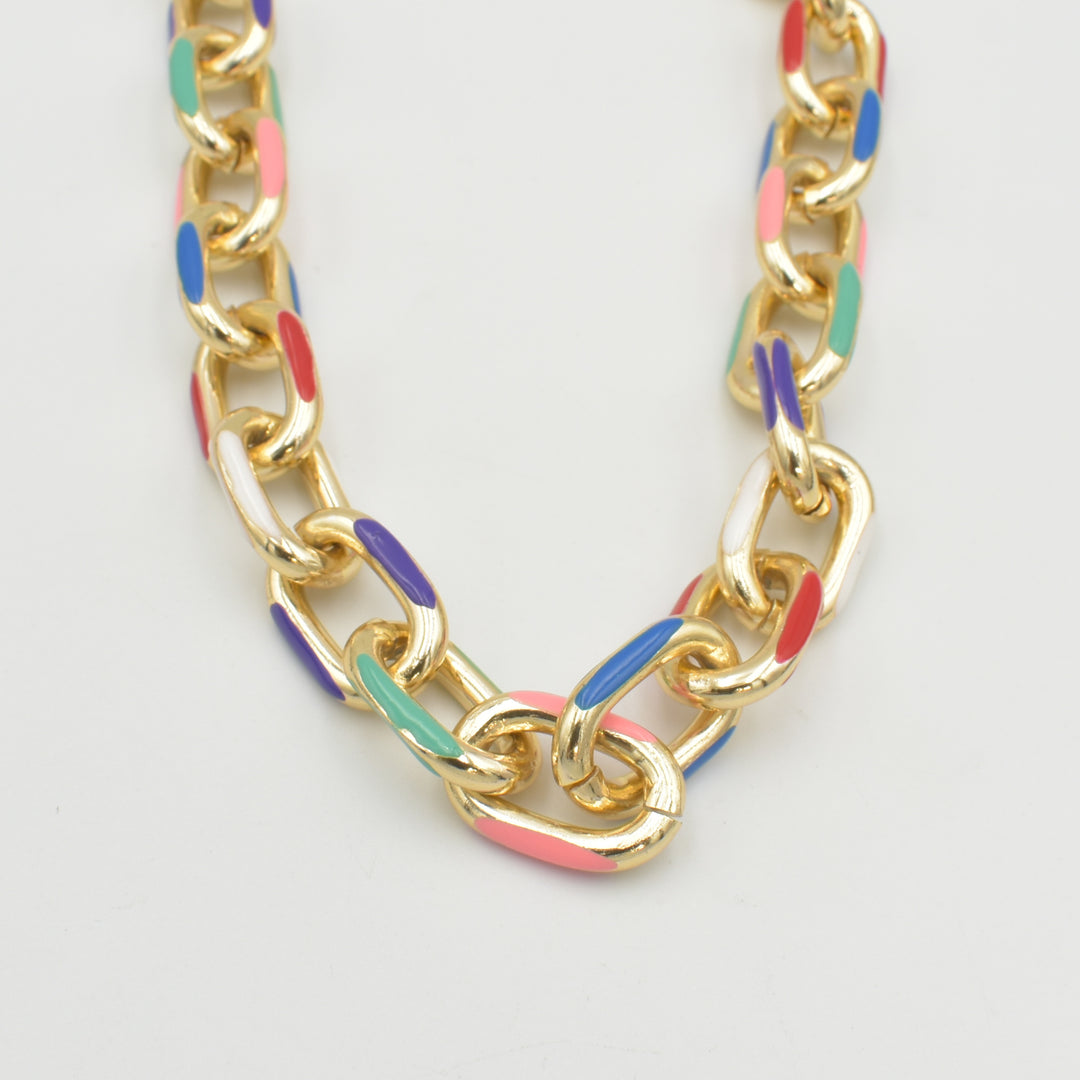 Gold Chain with Multicoloured Link Necklace