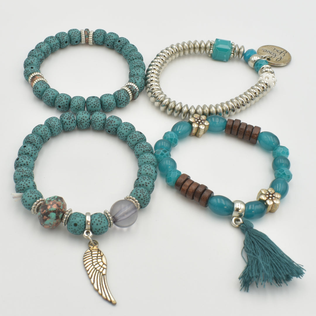 Turquoise Beaded 4-Pack Bracelets