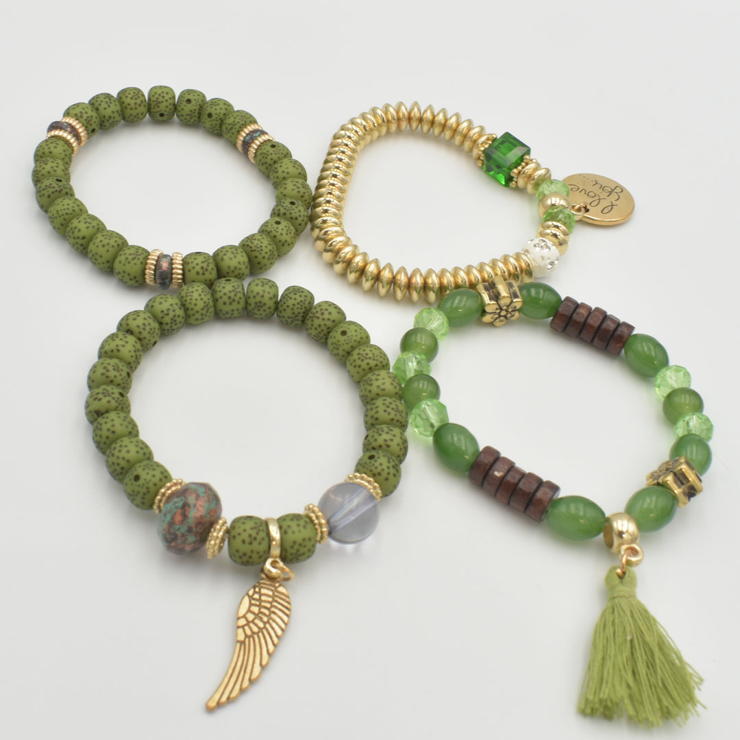 Green Beaded 4-Pack Bracelets