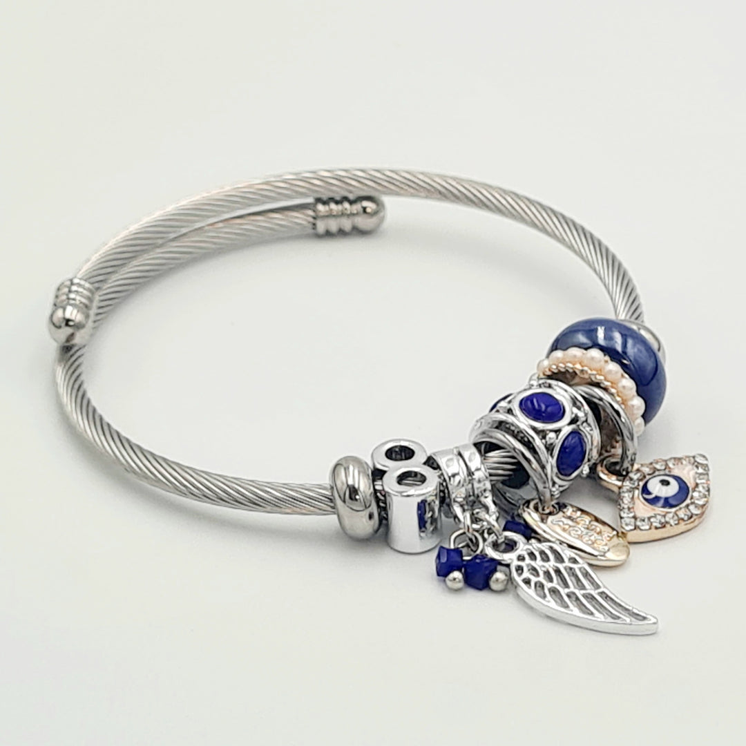 Silver Evil Eye Diamante Charm Bracelet