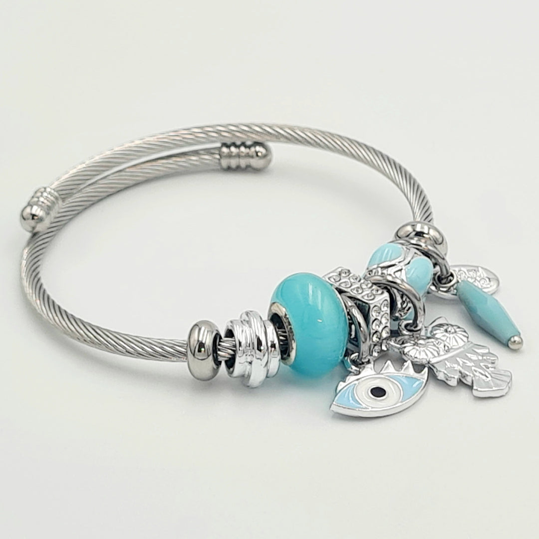 Silver Owl Evil Eye Charm Bracelet