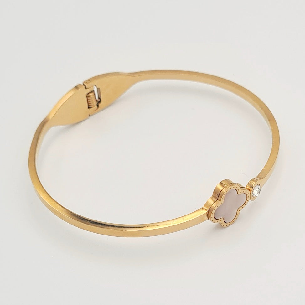 Gold White Clover Bangle
