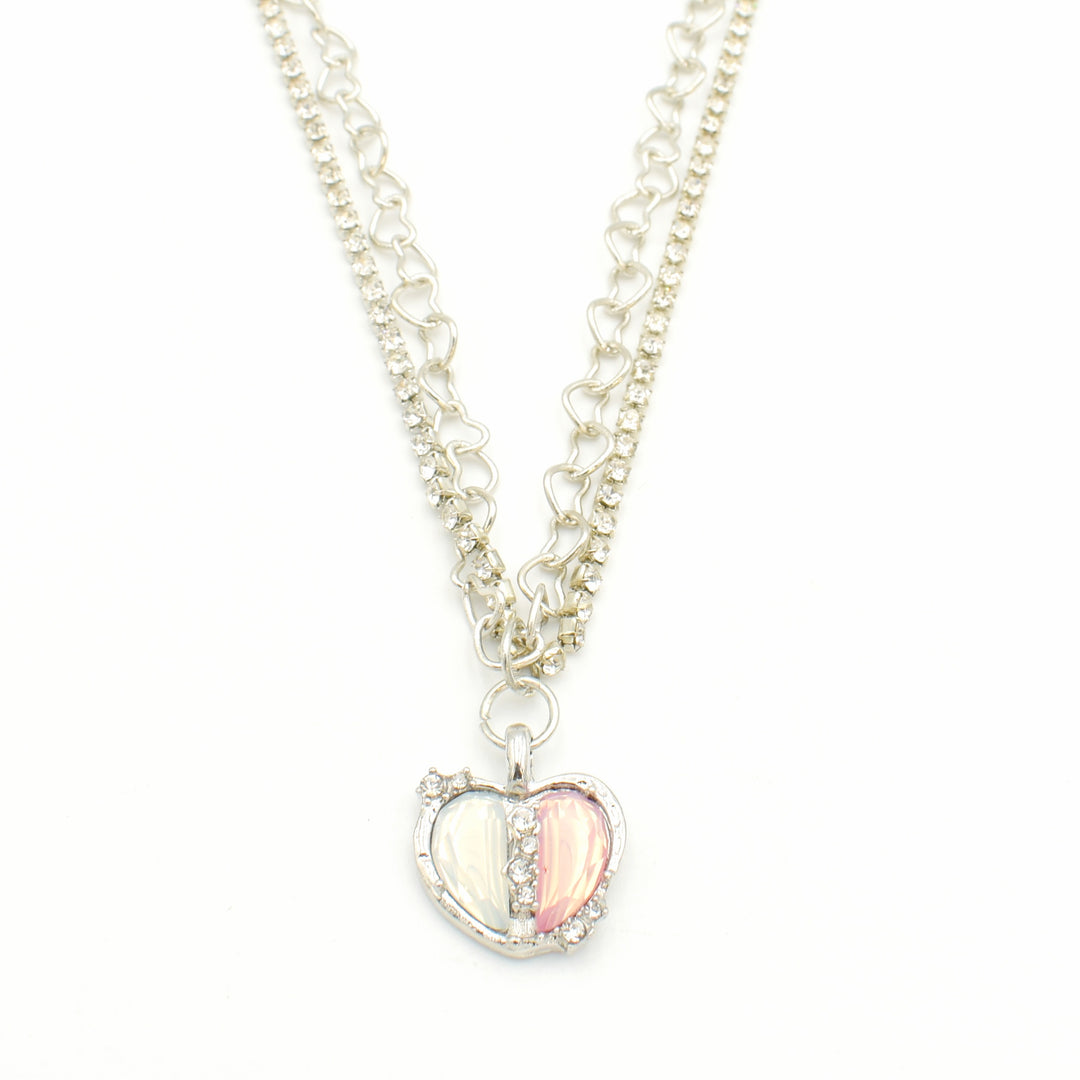 Silver Split Heart Tennis Layered Necklace