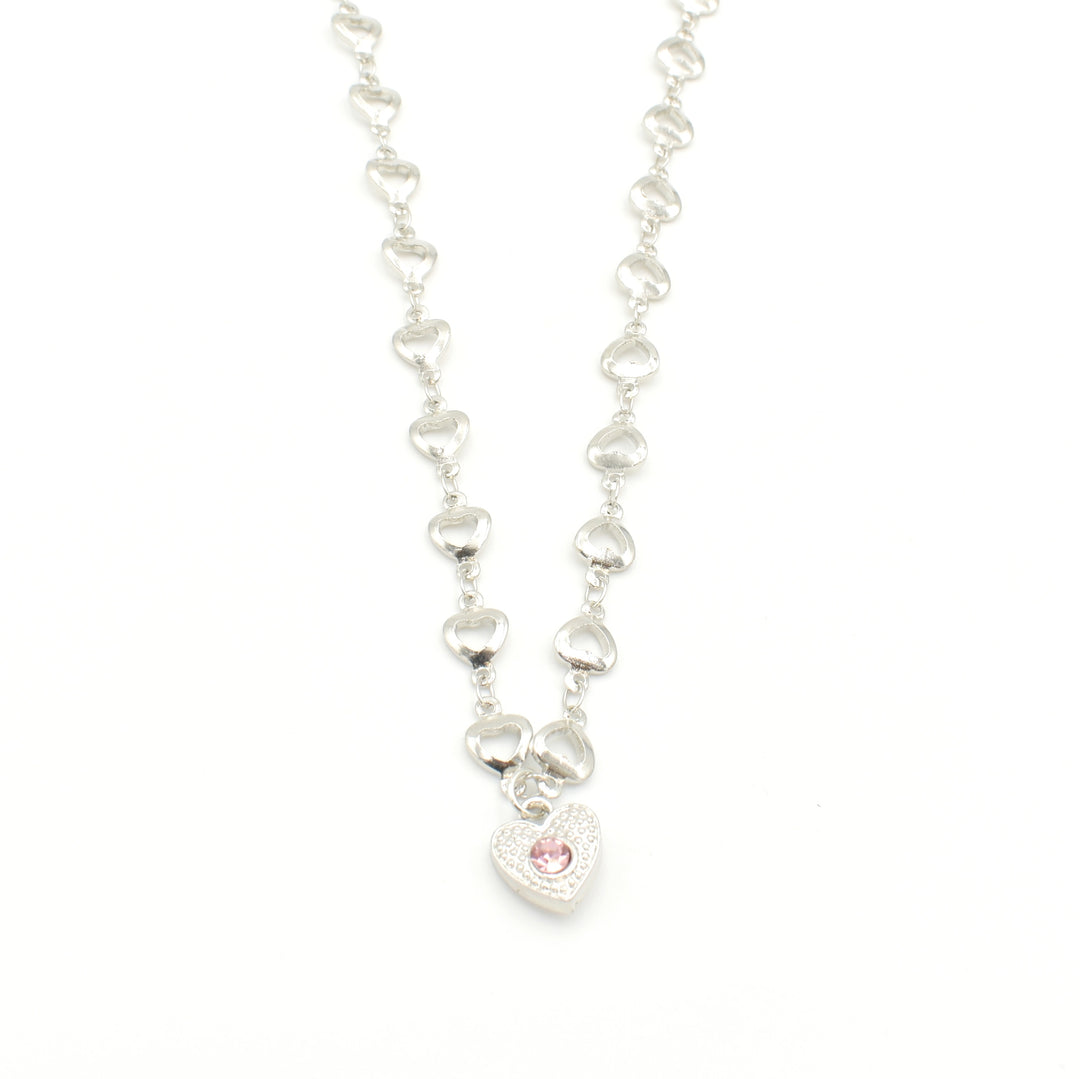 Silver Heart Diamante Tiny Necklace