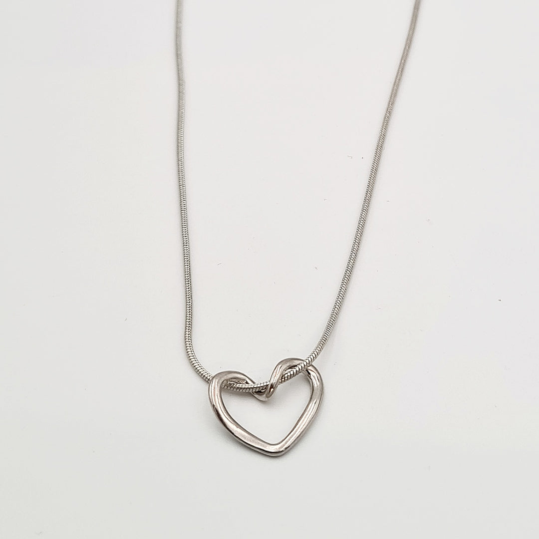 Silver Open Heart Snake Chain Necklace