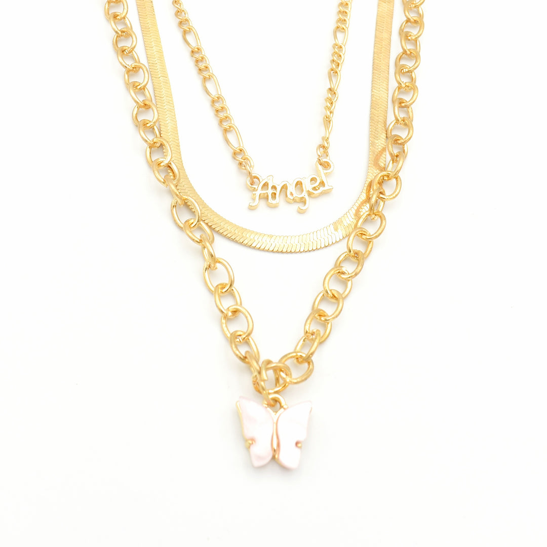 Gold Angel Layered Butterfly Necklace